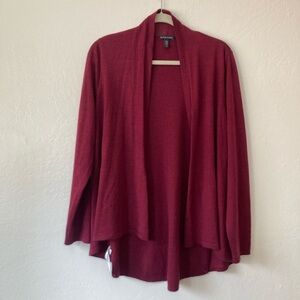 Eileen Fisher 100% Merino Wool Red Open Front Cardigan Sweater Minimalist Large